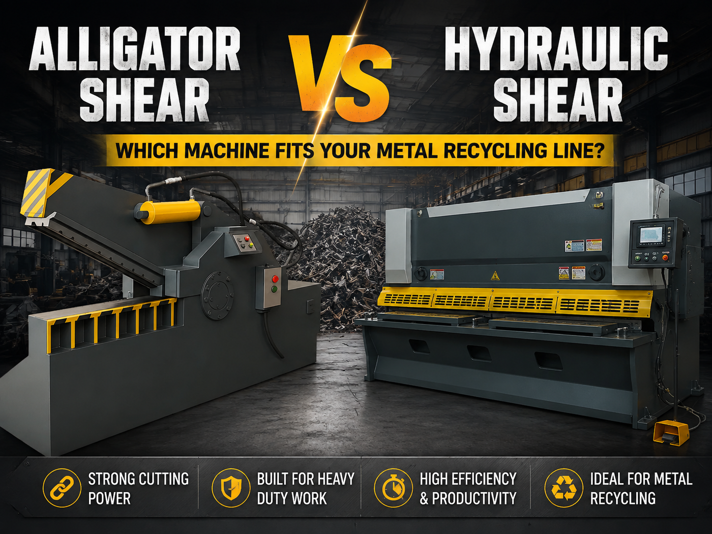 alligator shear vs hydraulic shear which machine fits your metal recycling line