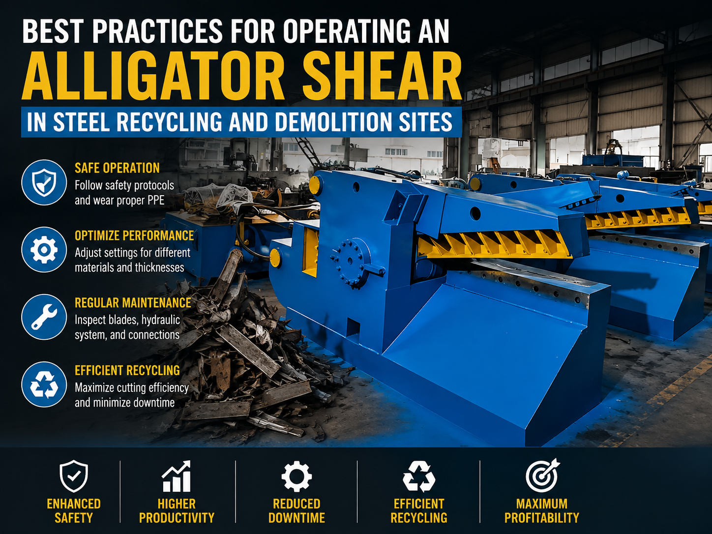best practices for operating an alligator shear in steel recycling and demolition sites