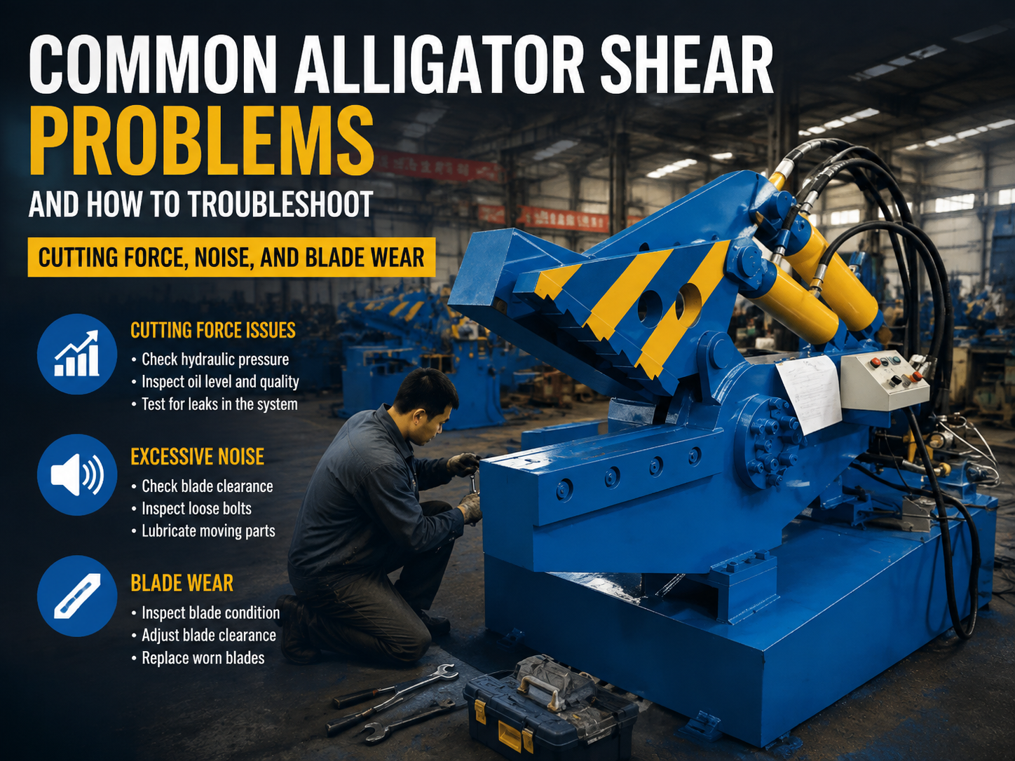 common alligator shear problems and how to troubleshoot cutting force noise and blade wear