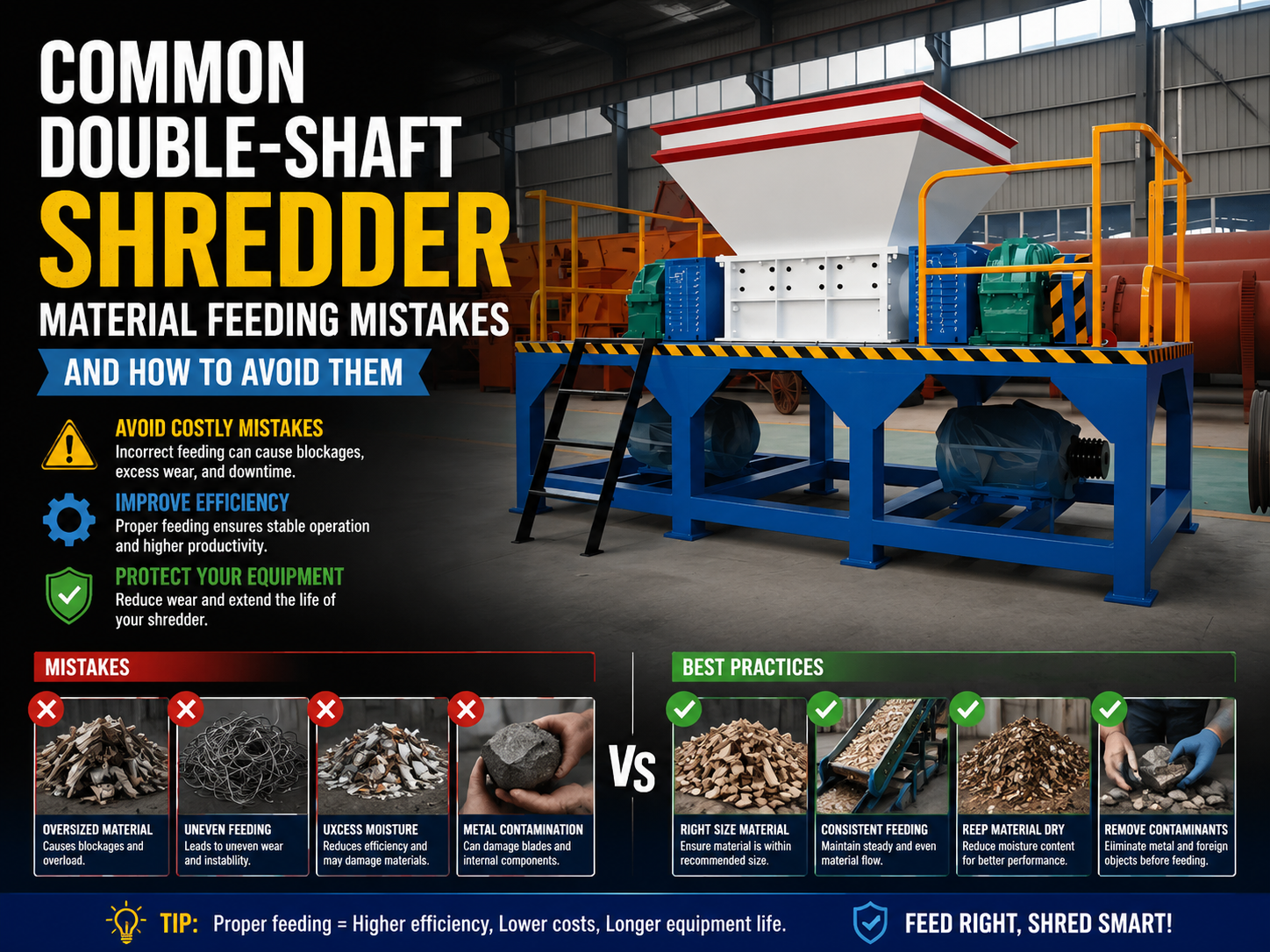 common double shaft shredder material feeding mistakes and how to avoid them