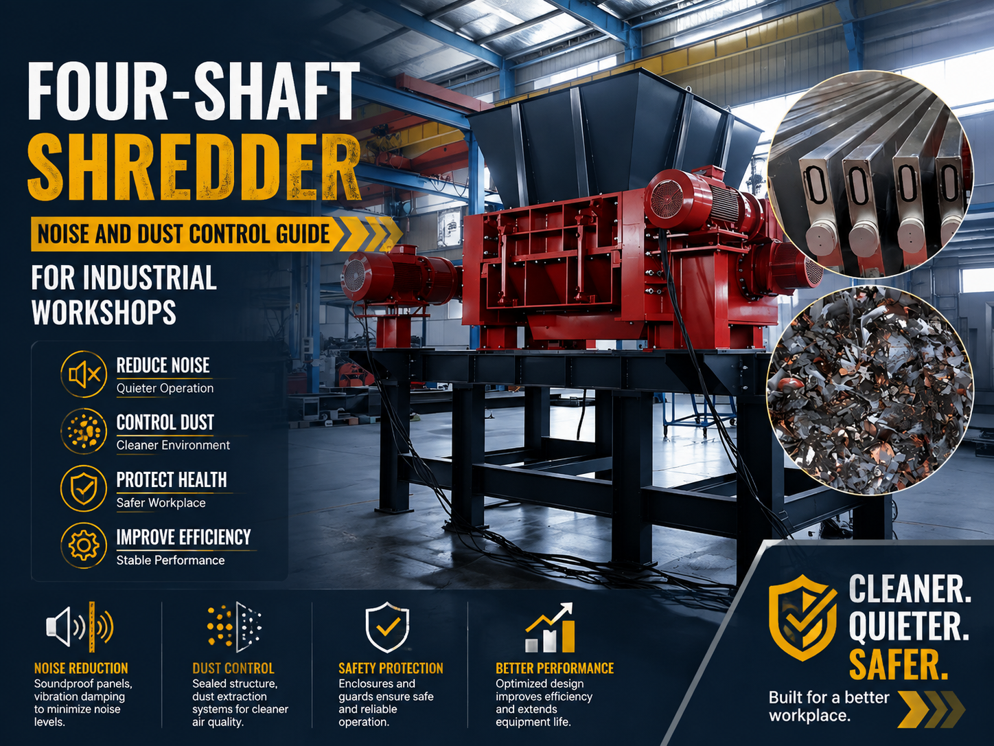 comprehensive four shaft shredder noise and dust control guide for industrial workshops