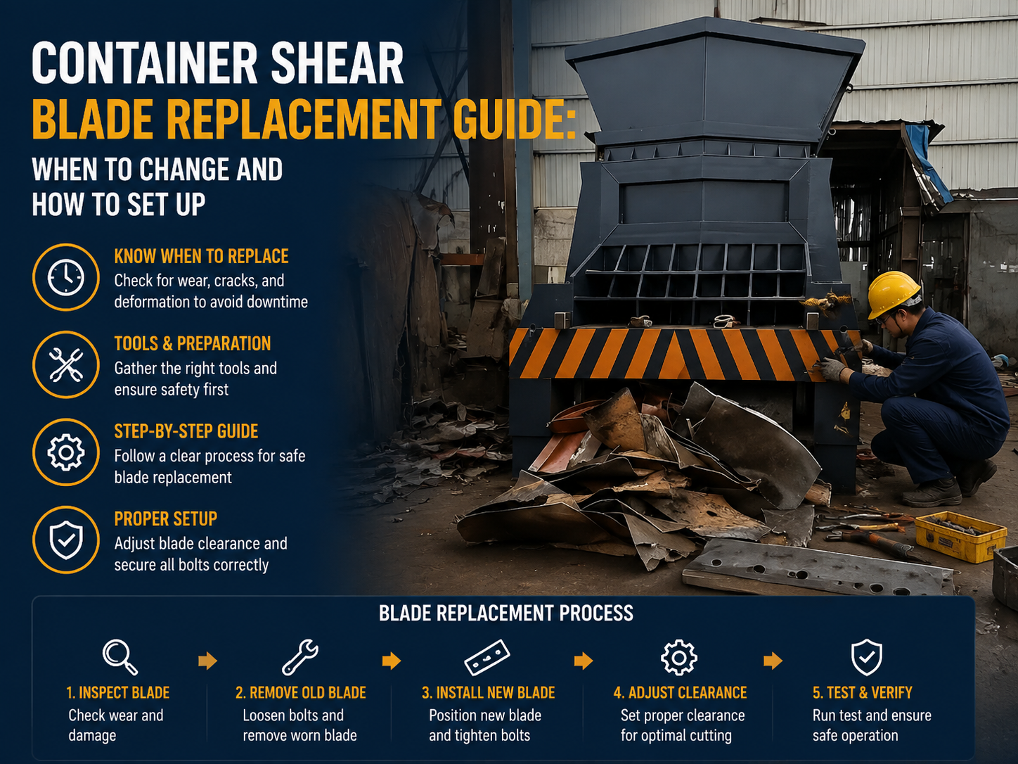 container shear blade replacement guide when to change and how to set up