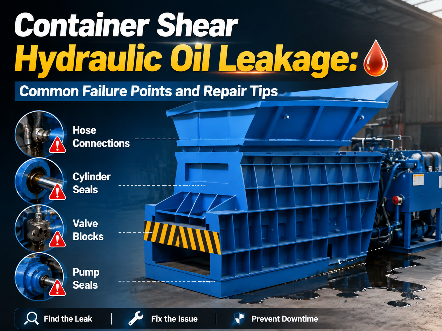 container shear hydraulic oil leakage common failure points and repair tips