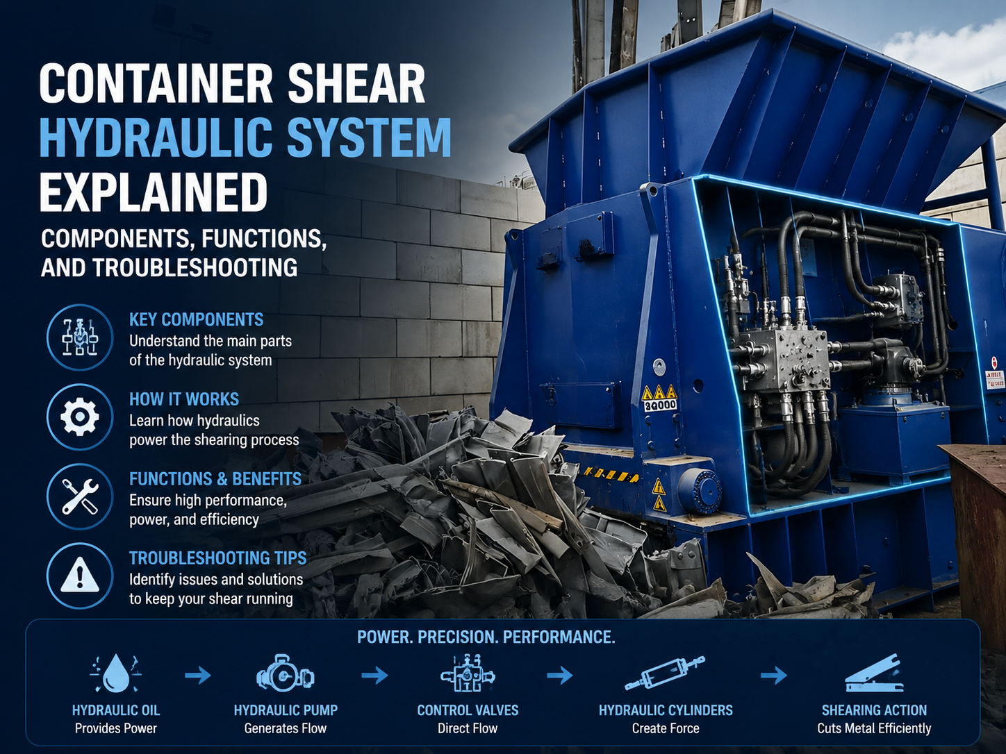 container shear hydraulic system explained components functions and troubleshooting
