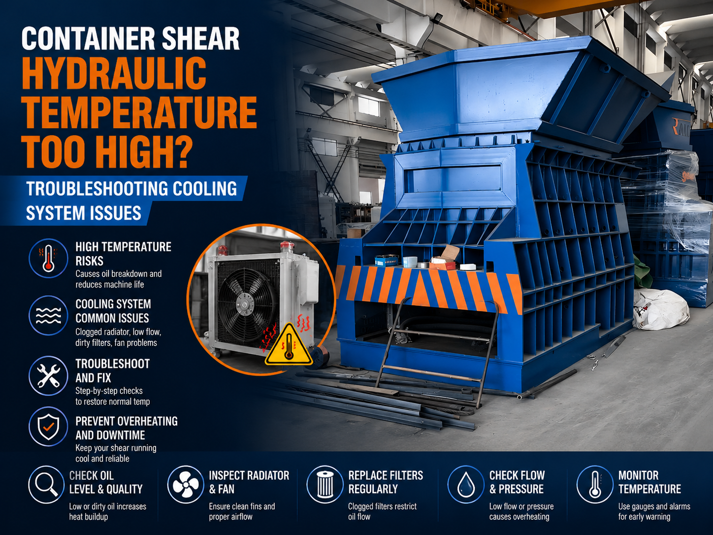 container shear hydraulic temperature too high troubleshooting cooling system issues
