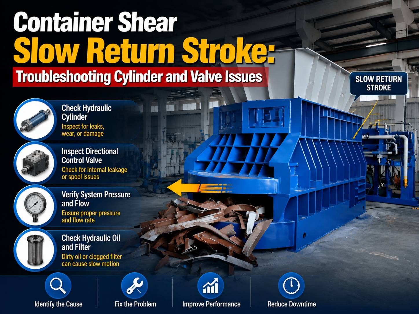 container shear slow return stroke troubleshooting cylinder and valve issues