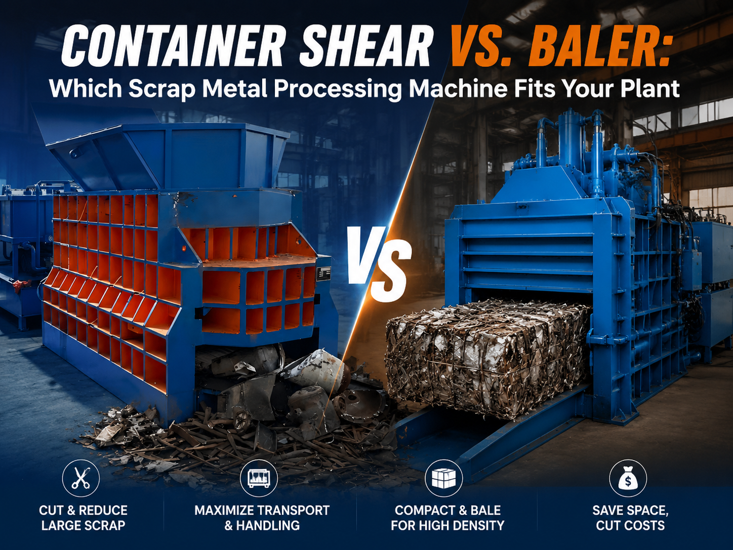 container shear vs baler which scrap metal processing machine fits your plant