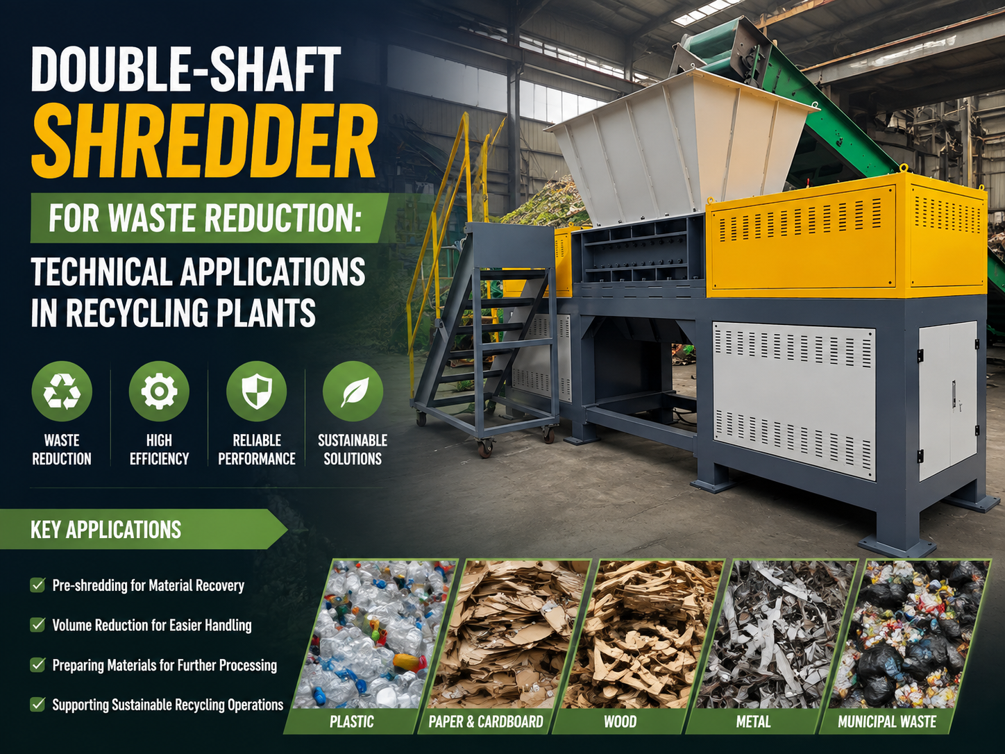double shaft shredder waste reduction technical applications in recycling plants
