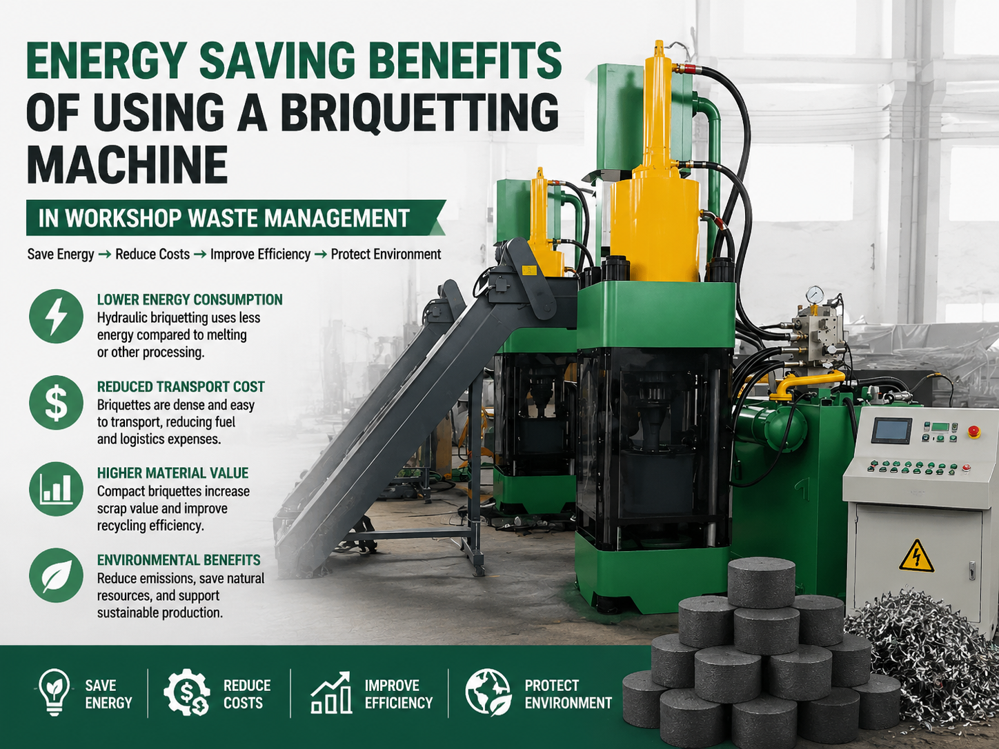 energy saving benefits of using a briquetting machine in workshop waste management 1