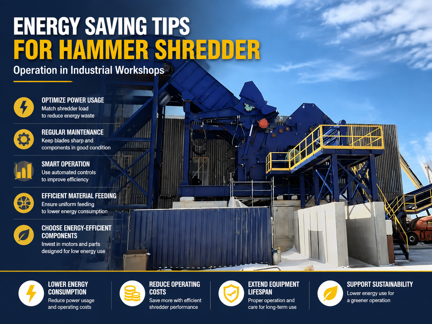 energy saving tips hammer shredder operation in industrial workshops