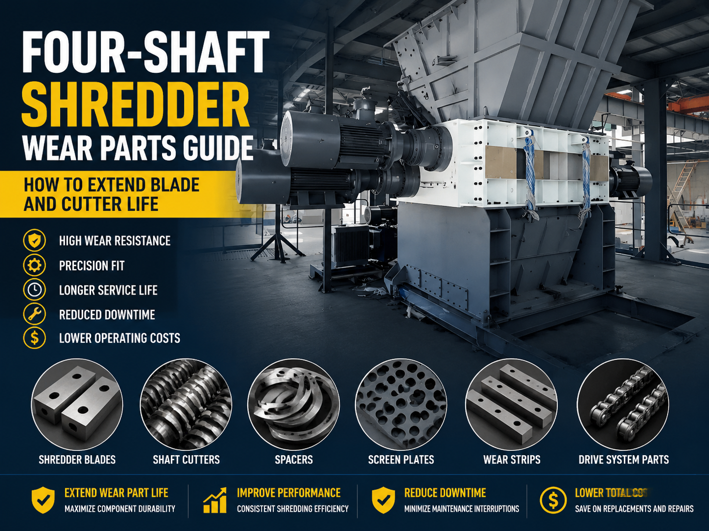 four shaft shredder wear parts guide how to extend blade and cutter life