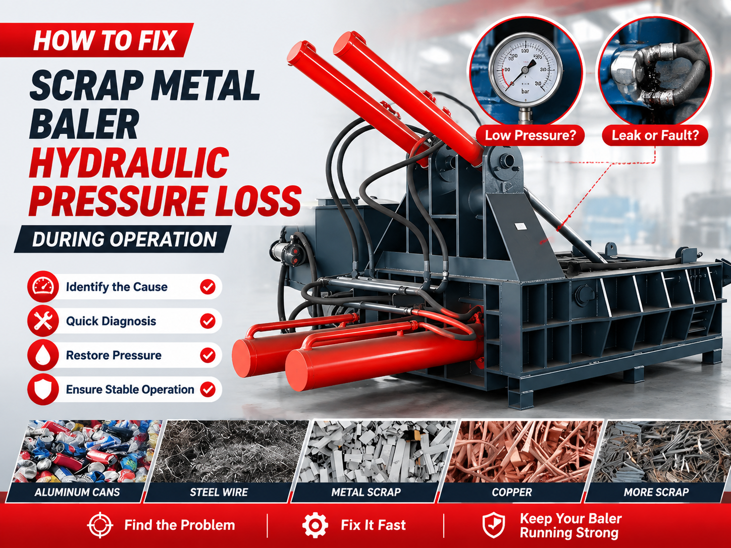 how to fix scrap metal baler hydraulic pressure loss during operation a comprehensive hars
