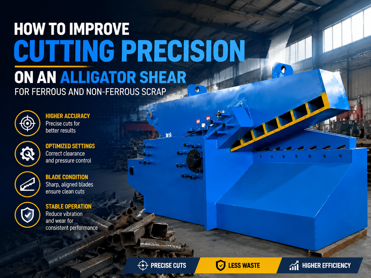 how to improve cutting precision on an alligator shear for ferrous and non ferrous scrap 1