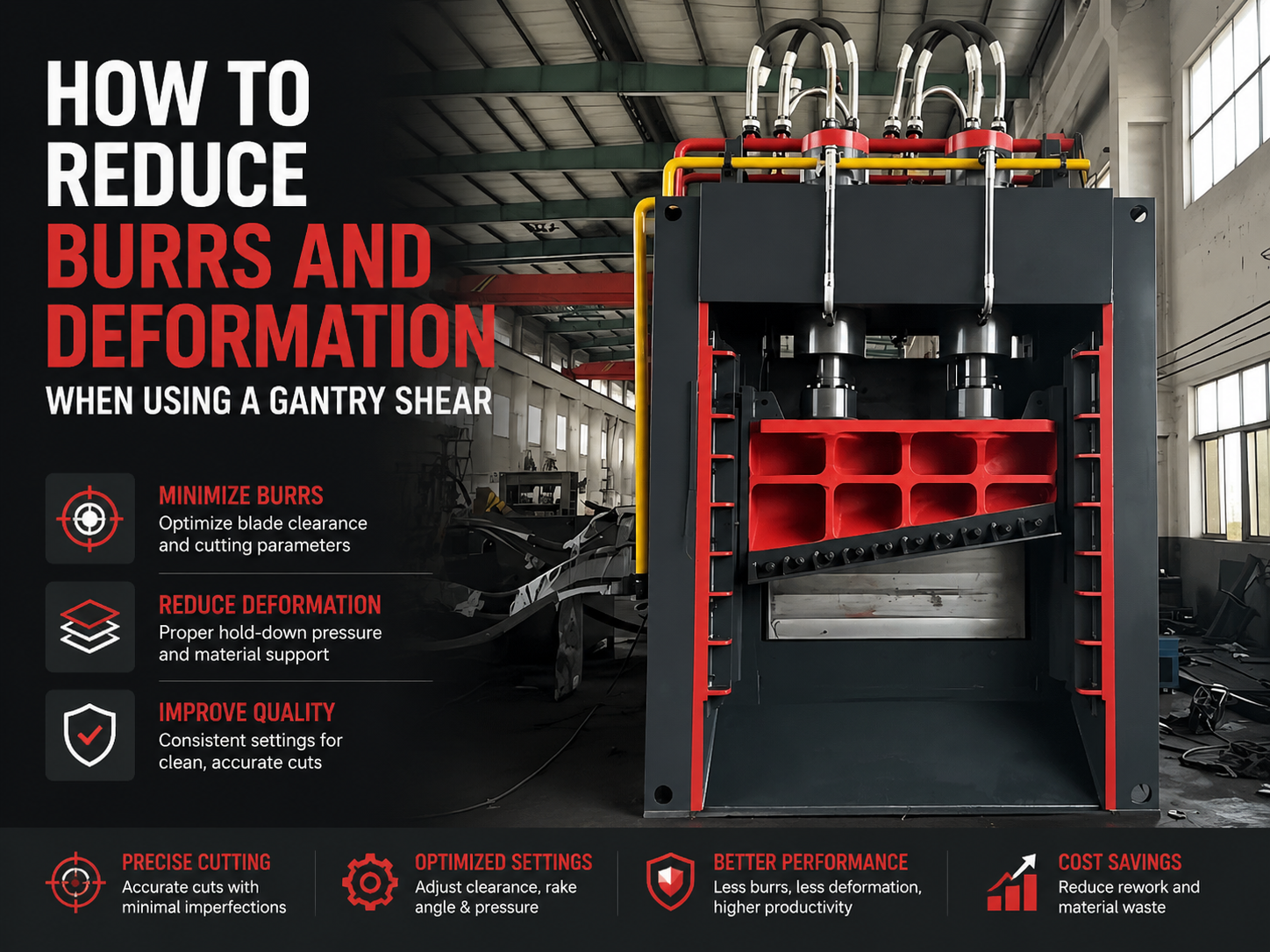 how to reduce burrs and deformation when using a gantry shear a technical guide