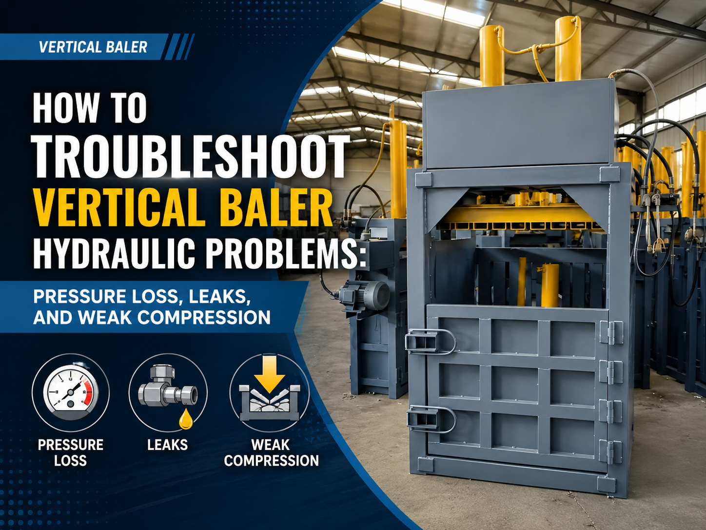 how to troubleshoot vertical baler hydraulic problems pressure loss leaks and weak compres