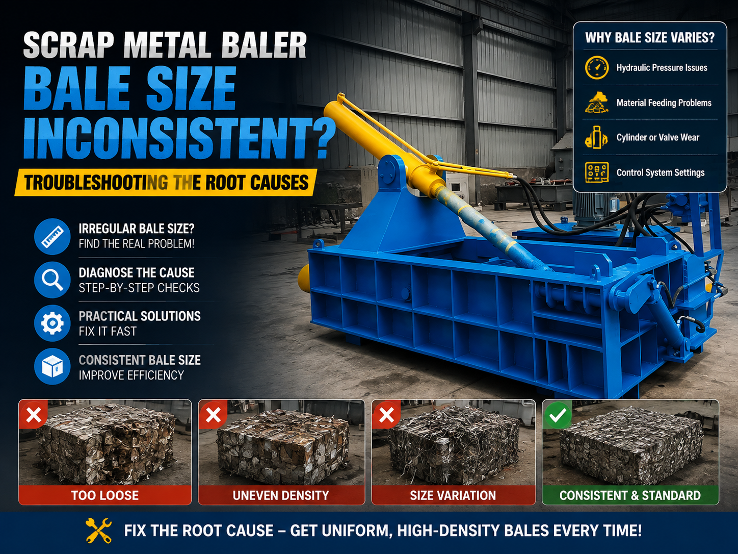 scrap metal baler bale size inconsistent troubleshooting the root causes
