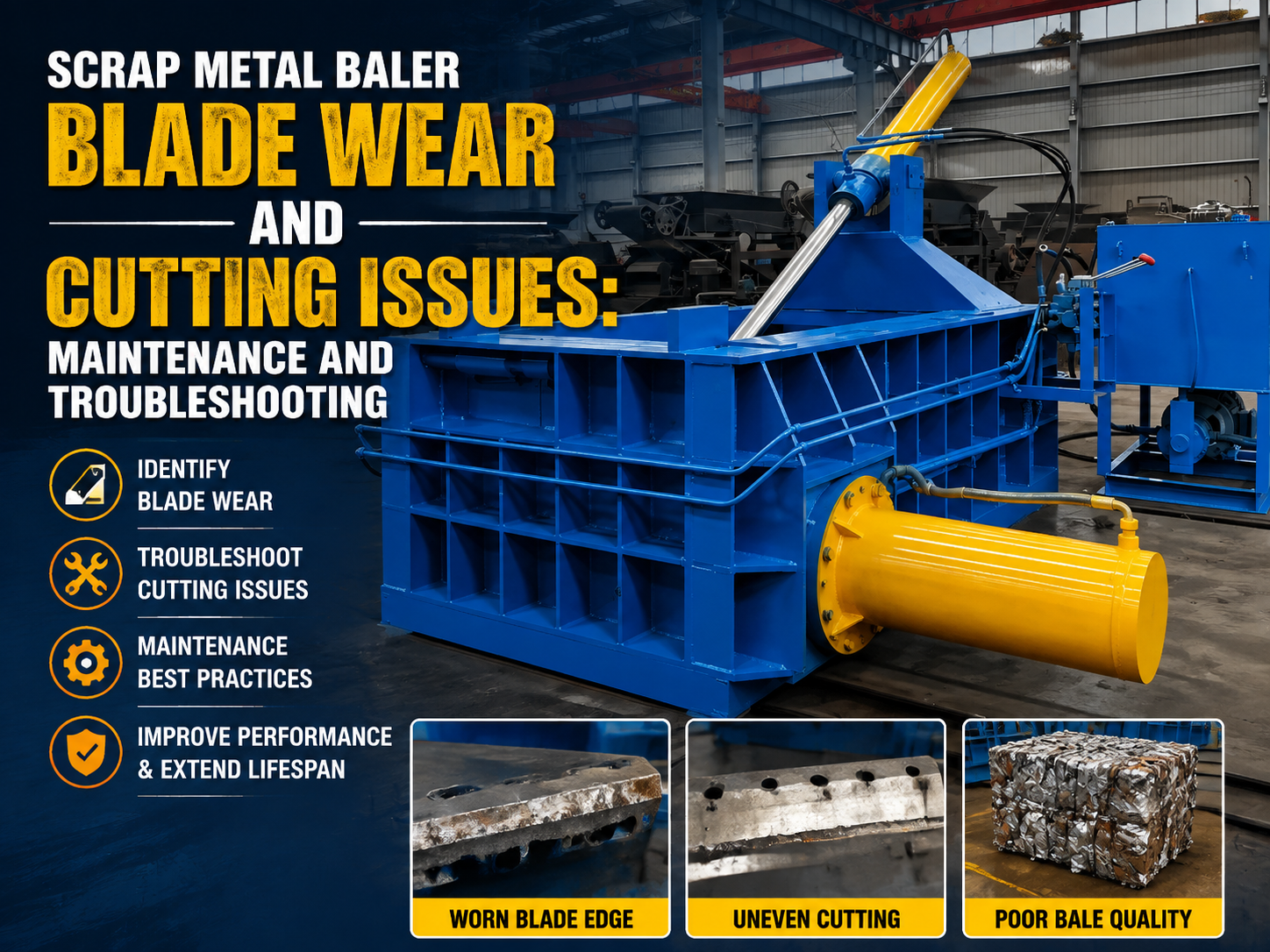 scrap metal baler blade wear and cutting issues maintenance and troubleshooting