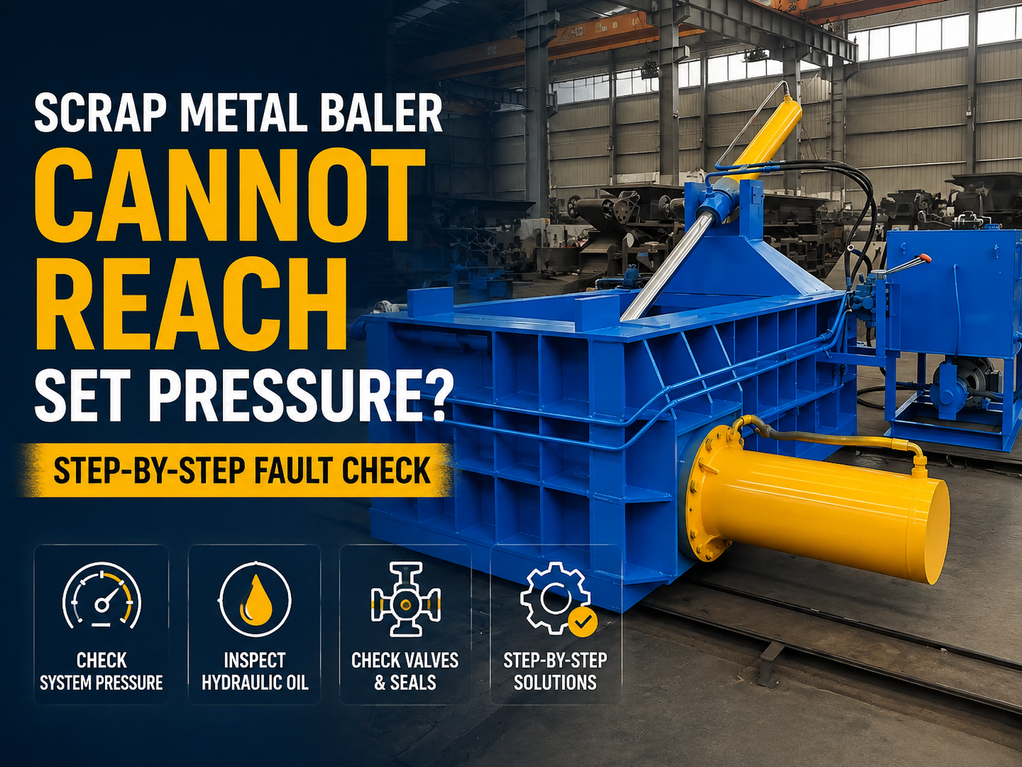 scrap metal baler cannot reach set pressure step by step fault check