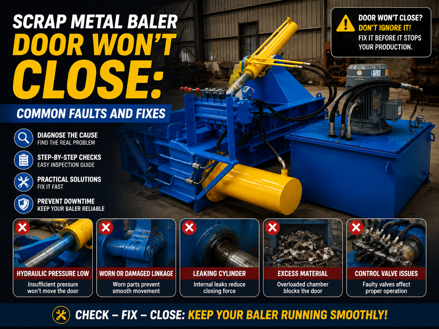 scrap metal baler door won t close common faults and