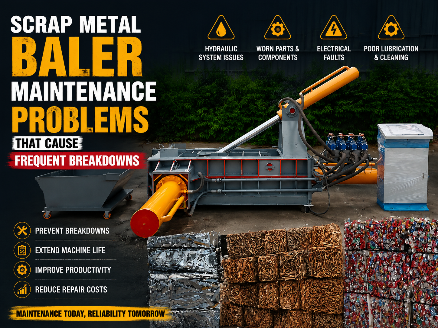 scrap metal baler maintenance problems that cause frequent breakdowns a comprehensive guid