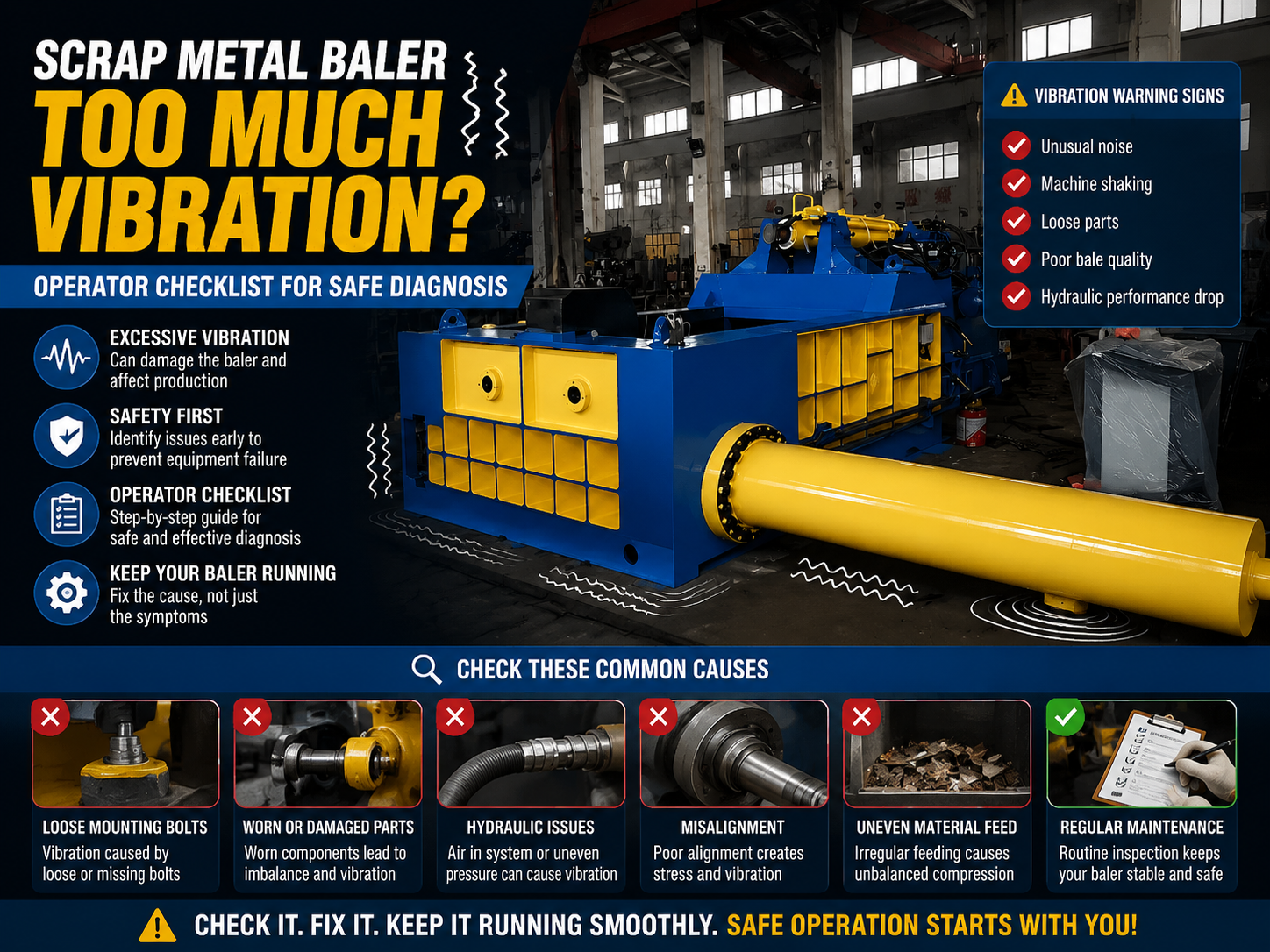 scrap metal baler too much vibration operator checklist for safe diagnosis