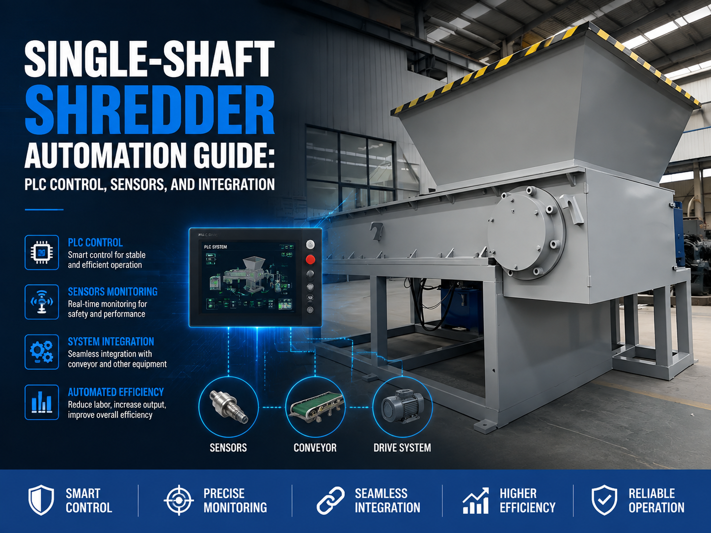 single shaft shredder automation guide plc control sensors and integration