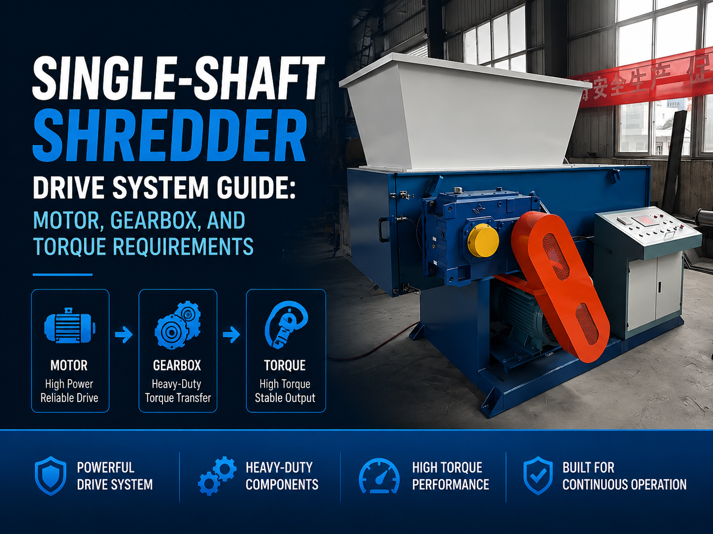 single shaft shredder drive system guide motor gearbox and torque requirements