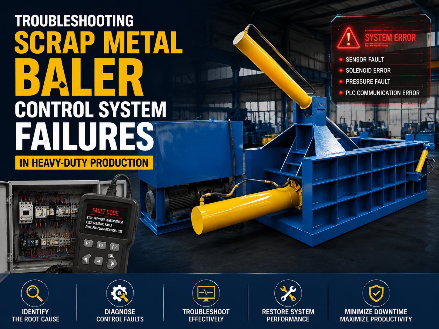 troubleshooting scrap metal baler control system failures in heavy duty production