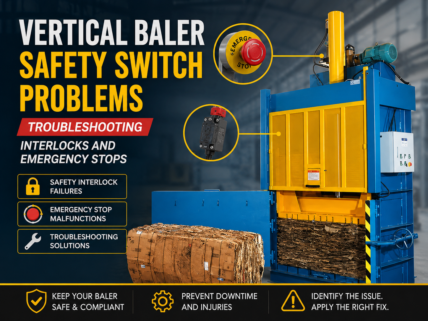 vertical baler safety switch problems troubleshooting interlocks and emergency stops