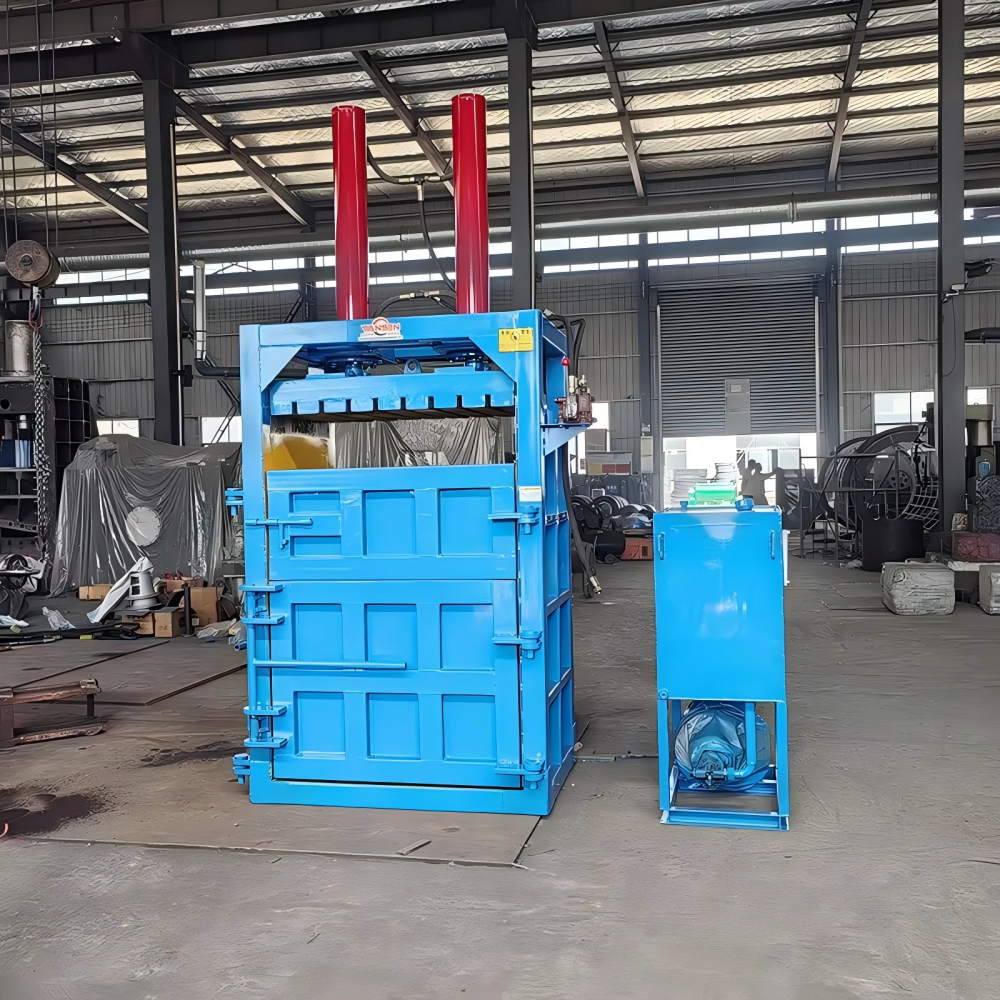 HARSLE Vertical Baler in a compact industrial setting