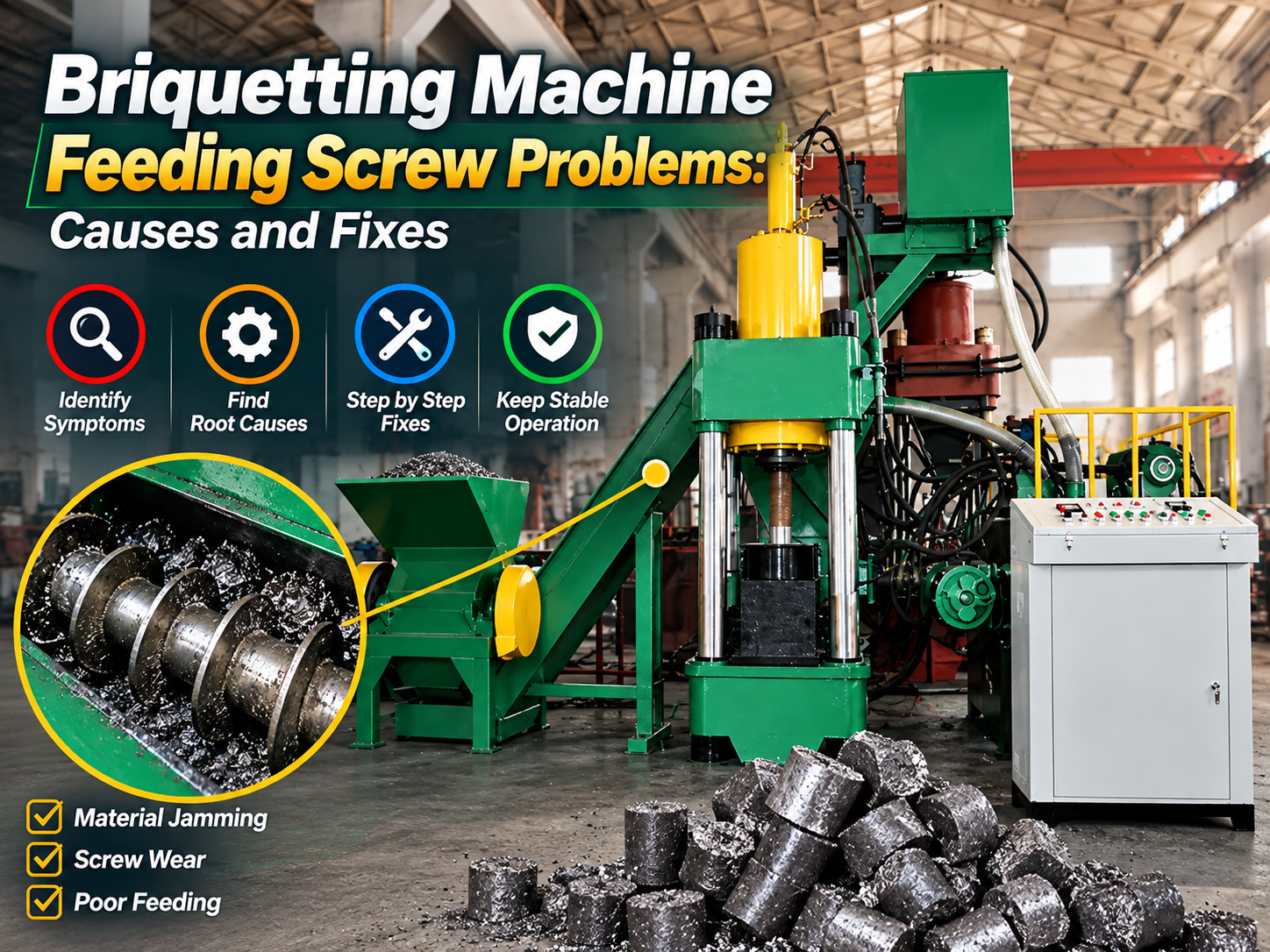 briquetting machine feeding screw problems causes and fixes for industrial efficiency