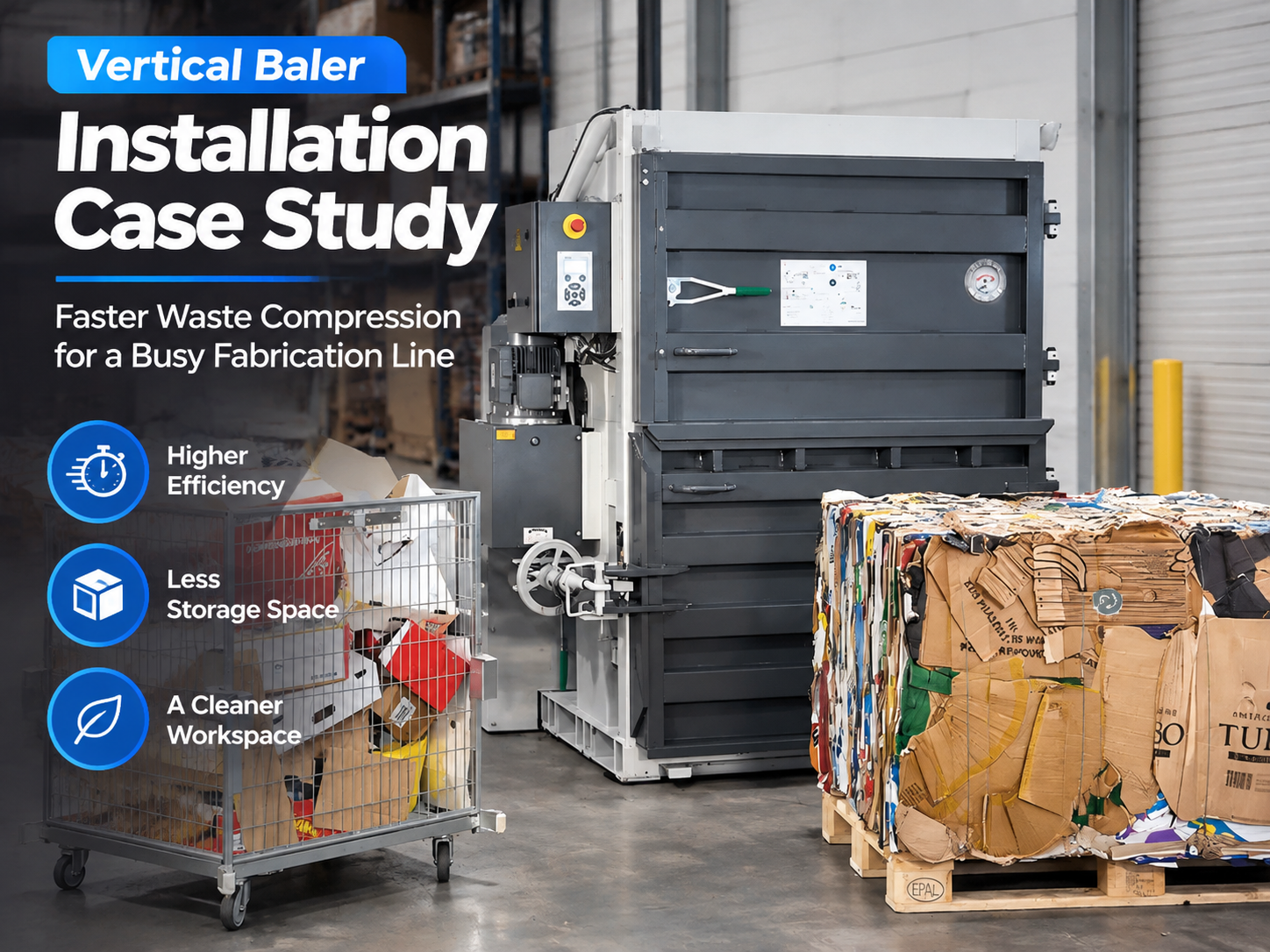 vertical baler installation case study faster waste compression a busy fabrication line