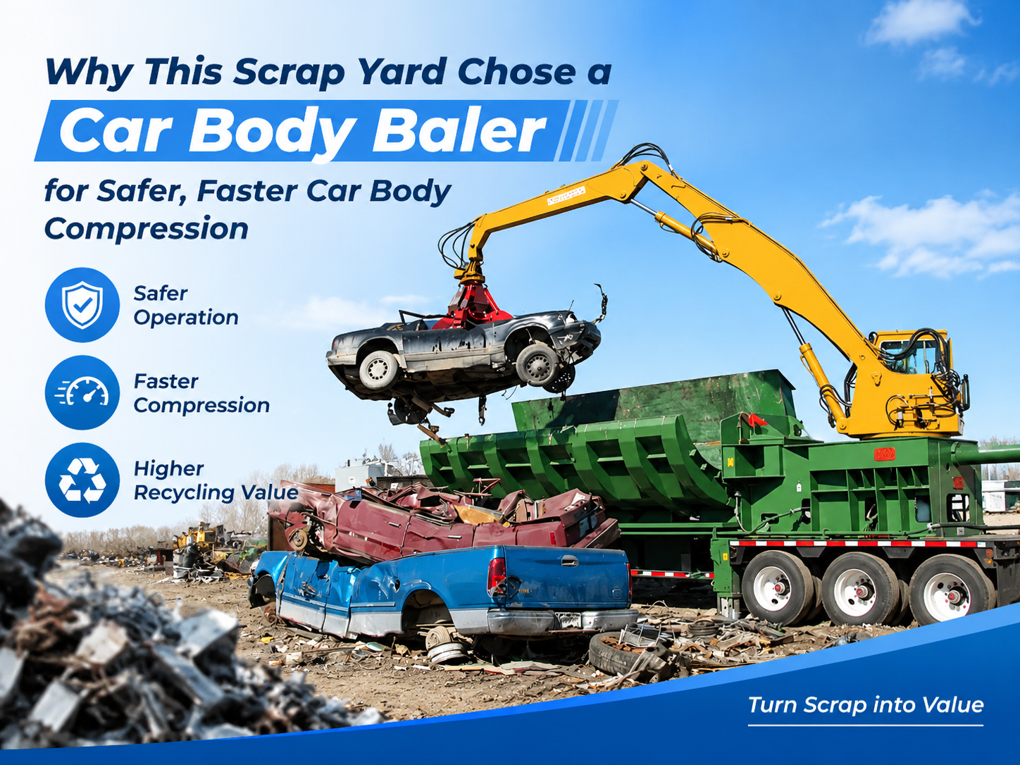 why this scrap yard chose a car body baler for safer faster car body compression