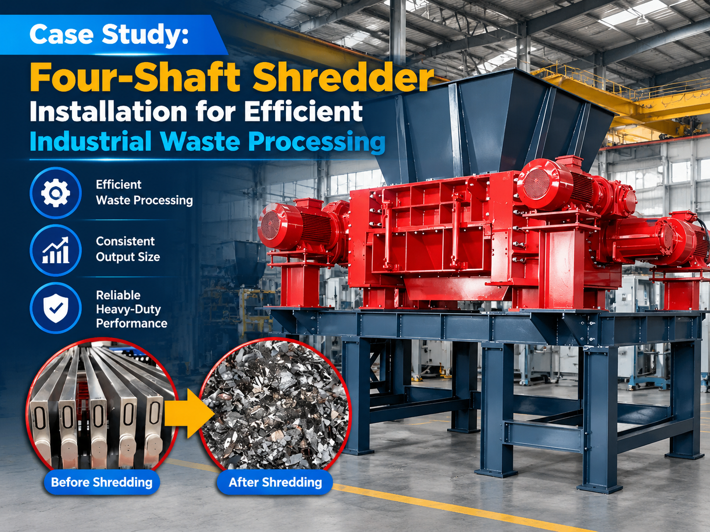 case study four shaft shredder installation for efficient industrial waste processing