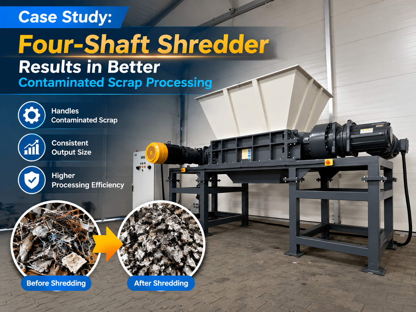 case study four shaft shredder results in better contaminated scrap processing