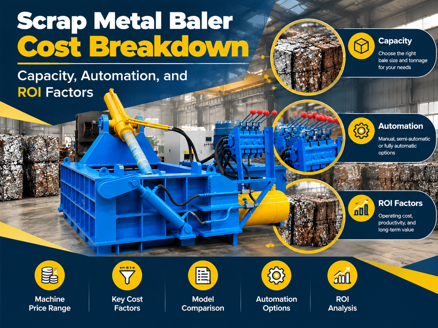 scrap metal baler cost breakdown capacity automation and roi factors