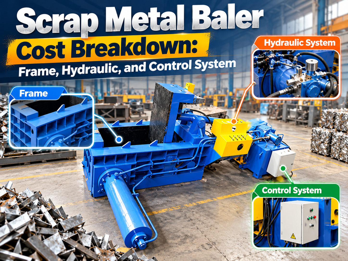scrap metal baler cost breakdown frame hydraulic and control system
