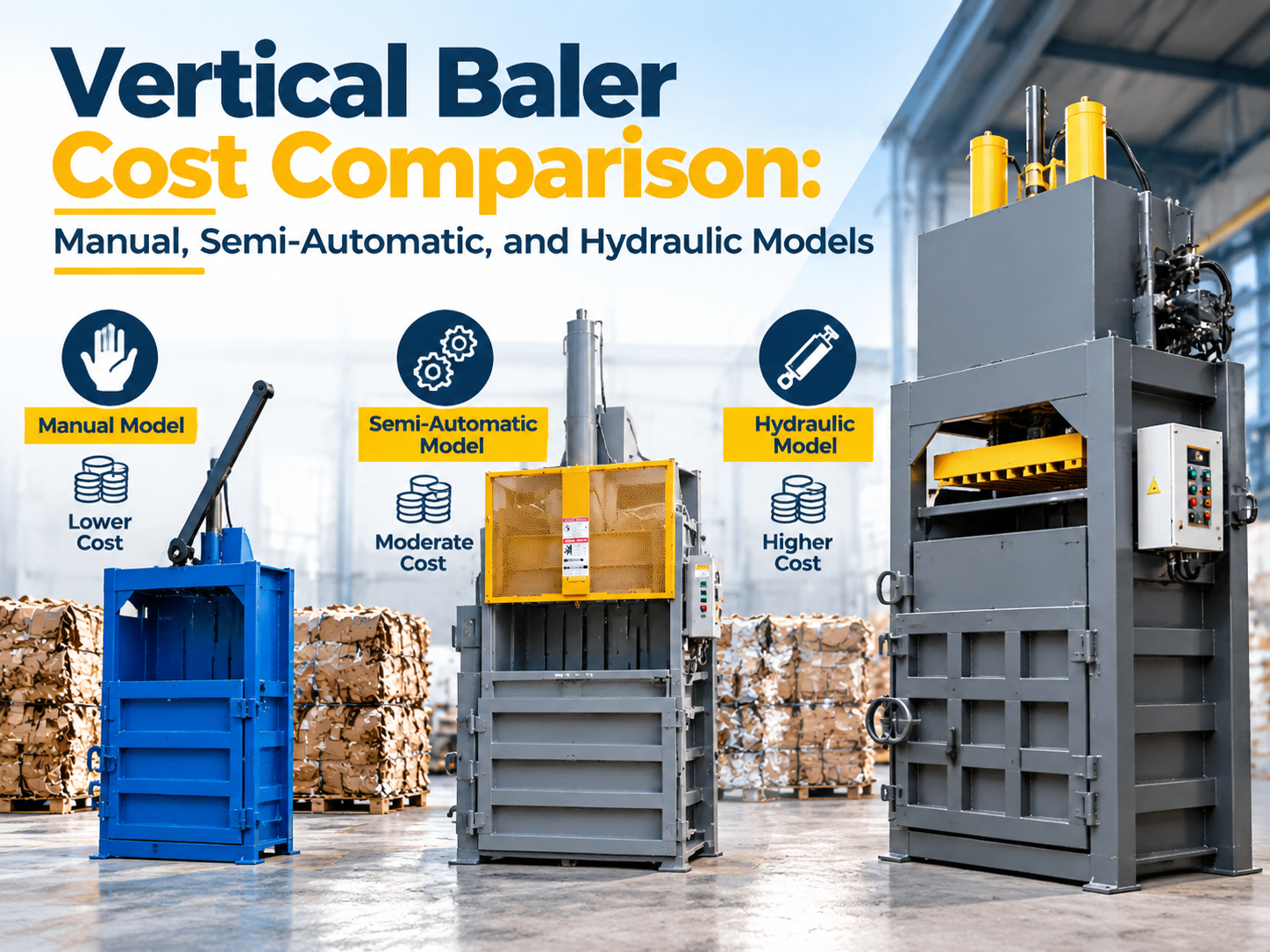 vertical baler cost comparison manual semi automatic and hydraulic models